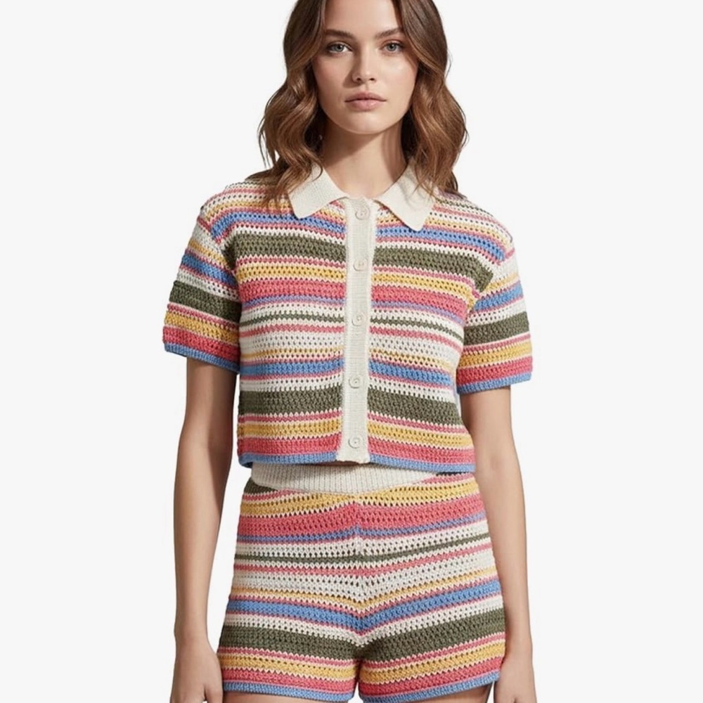 Striped Crochet Two-Piece Set - Multicolor - Picture 3 of 8